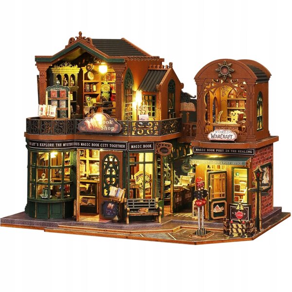Dollhouse in legno con LED, modello retrò a due piani, kit creativo fai-da-te