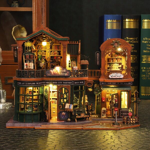 Dollhouse in legno con LED, modello retrò a due piani, kit creativo fai-da-te