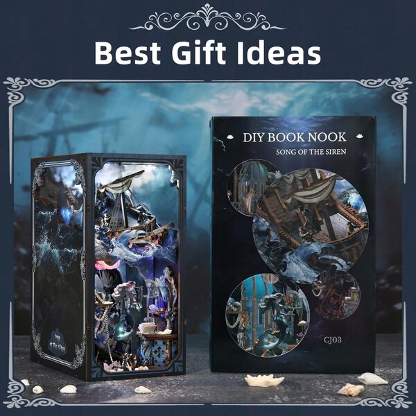 Book Nook Syrena 3D-Holzpuzzle mit LED-Beleuchtung und Schutzhülle