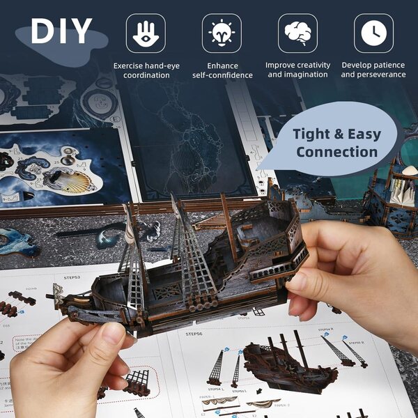 Book Nook Syrena 3D-Holzpuzzle mit LED-Beleuchtung und Schutzhülle