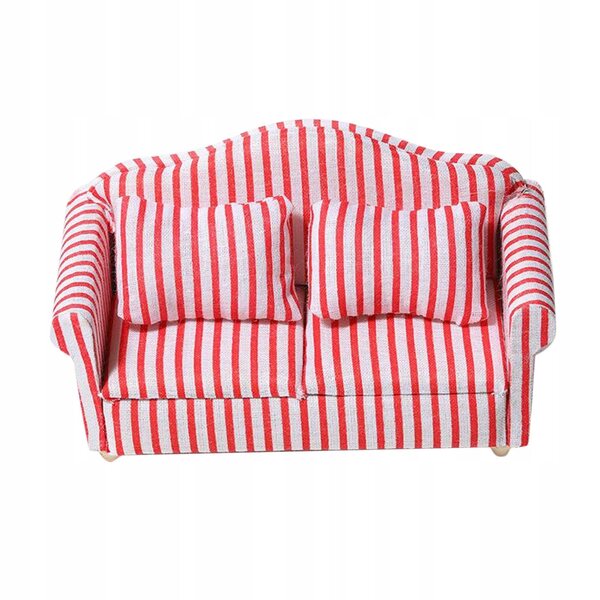 Sofa e Fotel Miniatura 1/12 per Casa delle Bambole con Cuscino Rosso