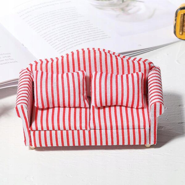 Sofa e Fotel Miniatura 1/12 per Casa delle Bambole con Cuscino Rosso