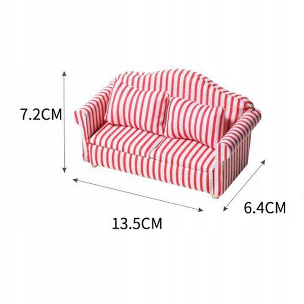 Sofa e Fotel Miniatura 1/12 per Casa delle Bambole con Cuscino Rosso