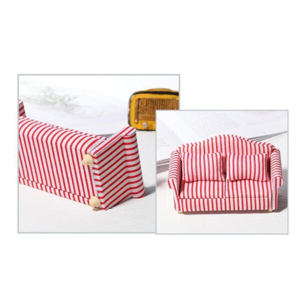 Sofa e Fotel Miniatura 1/12 per Casa delle Bambole con Cuscino Rosso