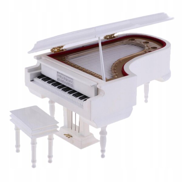 1:12 weißes Miniklavier mit Spieluhr und Stuhl, Modell, Dekoration und Spielzeug