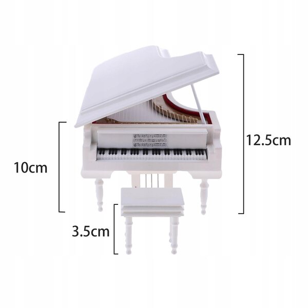 1:12 weißes Miniklavier mit Spieluhr und Stuhl, Modell, Dekoration und Spielzeug