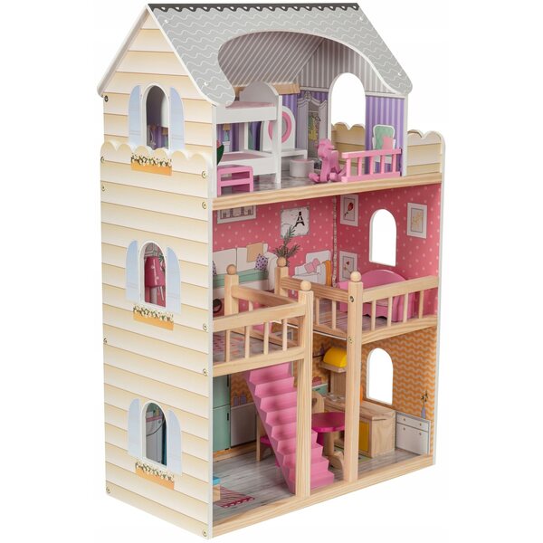 Grande casa delle bambole in legno 3 piani con LED e mobili inclusi XL