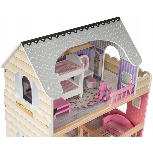Grande casa delle bambole in legno 3 piani con LED e mobili inclusi XL