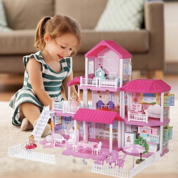 Casa delle bambole MalPlay 40 cm con mobili, 2 bambole e cani, divertimento creativo 3+