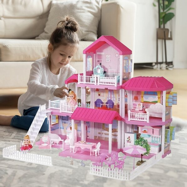 Casa delle bambole MalPlay 40 cm con mobili, 2 bambole e cani, divertimento creativo 3+