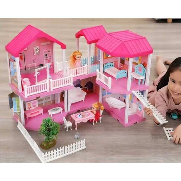 Casa delle bambole MalPlay 40 cm con mobili, 2 bambole e cani, divertimento creativo 3+