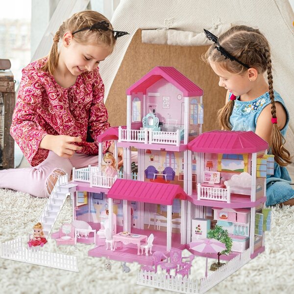 Casa delle bambole MalPlay 40 cm con mobili, 2 bambole e cani, divertimento creativo 3+