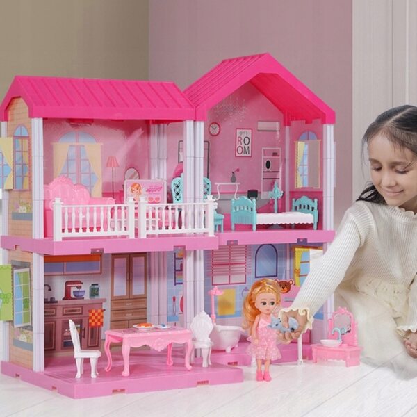 Casa delle bambole MalPlay 40 cm con mobili, 2 bambole e cani, divertimento creativo 3+