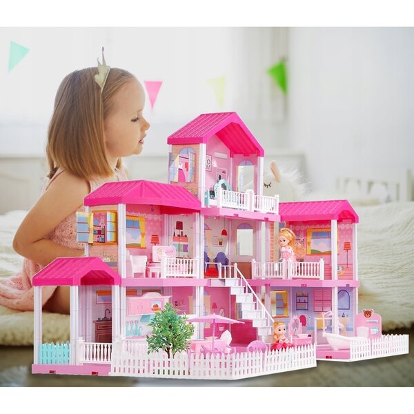 Casa delle bambole MalPlay 40 cm con mobili, 2 bambole e cani, divertimento creativo 3+