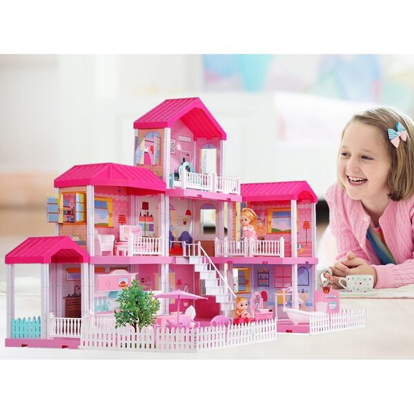 Casa delle bambole MalPlay 40 cm con mobili, 2 bambole e cani, divertimento creativo 3+