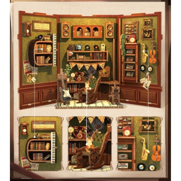 DIY-Set, Miniatur-Erinnerungen, Musikbuchhandlung, kreatives 3D-Puzzle aus Holz