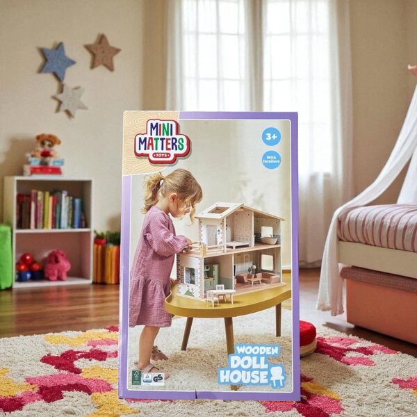 DUŻY DOMEK DLA LALEK DREWNIANY Z MEBELKAMI PREZENT DLA DZIEWCZYNKI + EBOOK