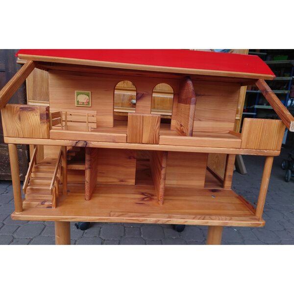 Großes Holzhaus für Kinder mit Rädern, solide und praktisch, ideal ab 16 Monaten