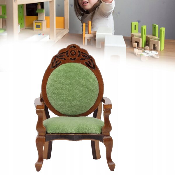 Divano-poltrona in miniatura in legno con tessuto per casa delle bambole 1:12