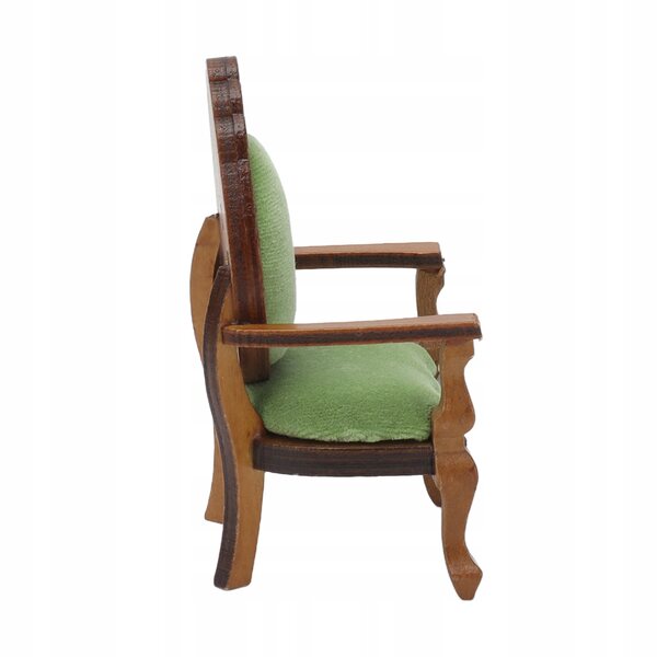 Divano-poltrona in miniatura in legno con tessuto per casa delle bambole 1:12