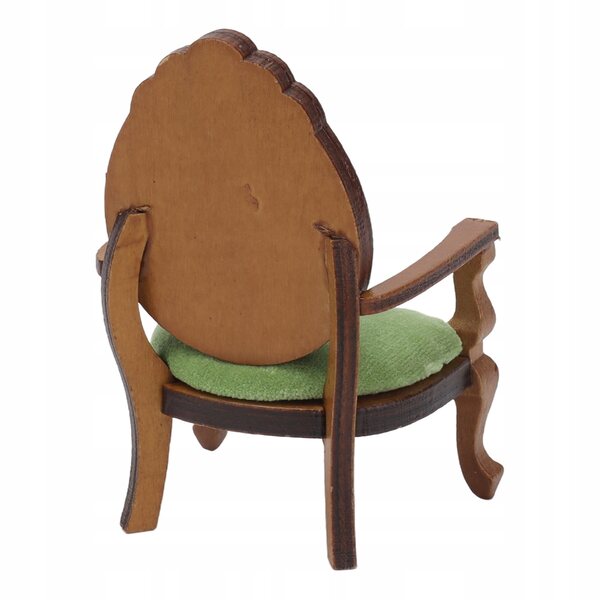 Divano-poltrona in miniatura in legno con tessuto per casa delle bambole 1:12