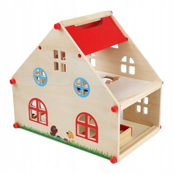 Casa in legno rossa da montare e giocare in modo creativo