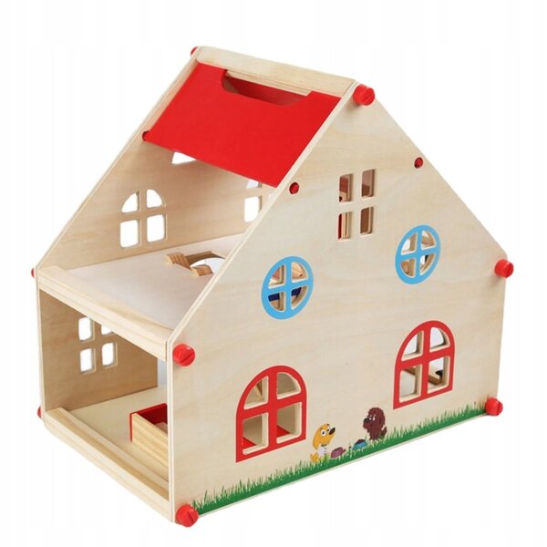 Casa in legno rossa da montare e giocare in modo creativo
