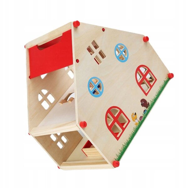 Casa in legno rossa da montare e giocare in modo creativo