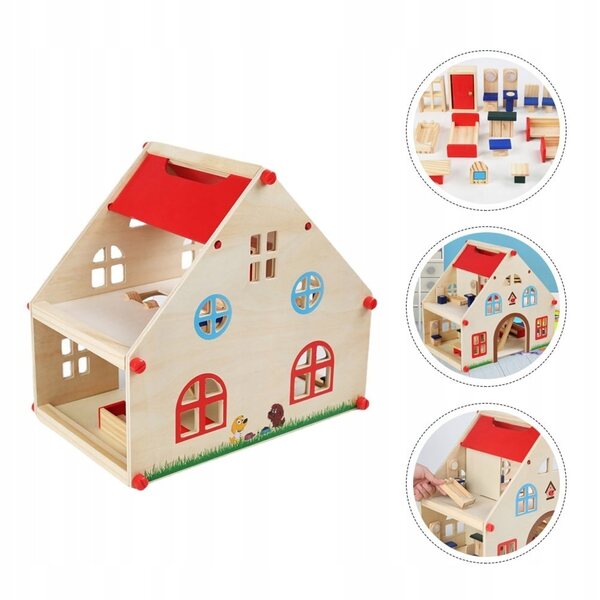 Casa in legno rossa da montare e giocare in modo creativo