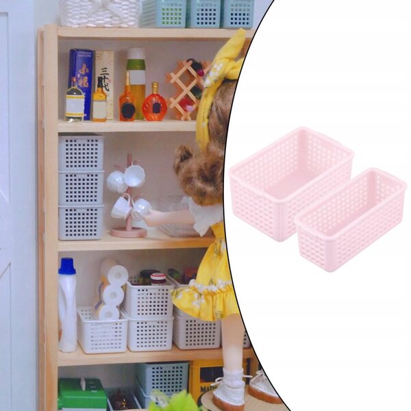 Set 2 Cesti Miniatura per Casa delle Bambole Scala 1:12 Decorazione Rosa