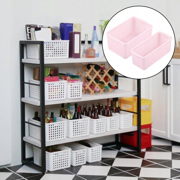 Set 2 Cesti Miniatura per Casa delle Bambole Scala 1:12 Decorazione Rosa