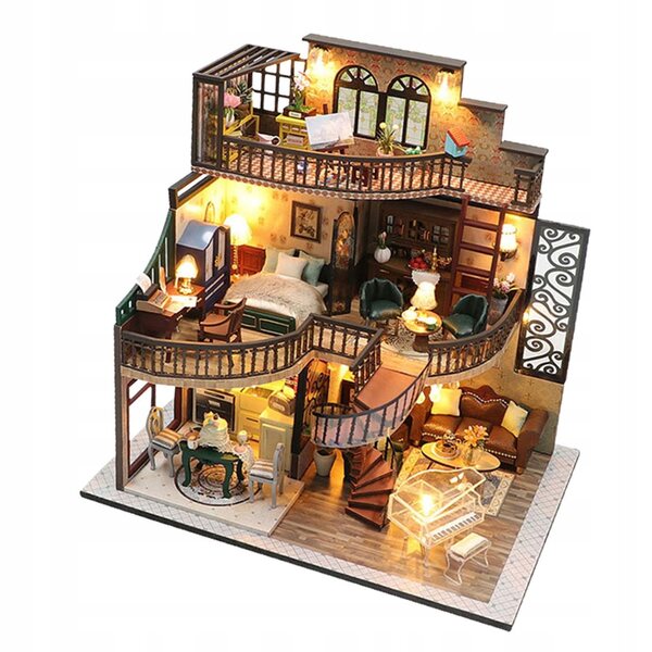 DIY Holzpuppenhaus mit LED Miniatur 3D Bausatz 24x17x23,5 cm