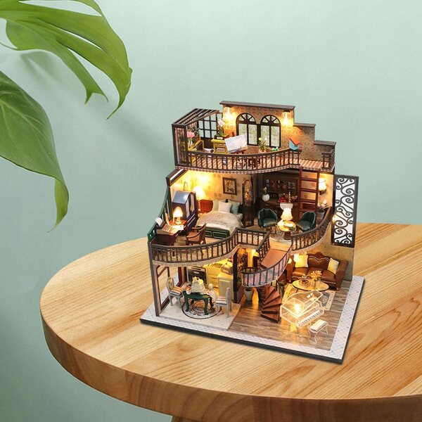 DIY Holzpuppenhaus mit LED Miniatur 3D Bausatz 24x17x23,5 cm
