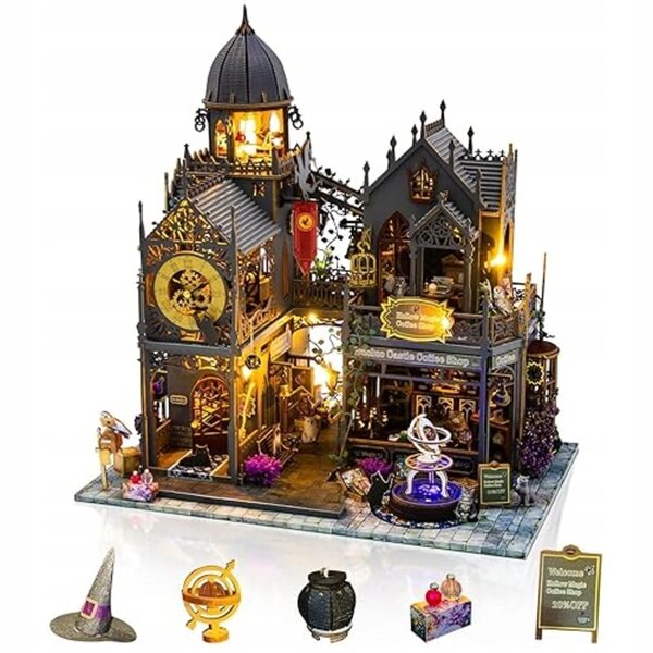 MINIATUROWY DREWNIANY DOM KREATYWNY ZESTAW ZE SZCZEGÓŁOWYMI MEBLAMI ZESTAW