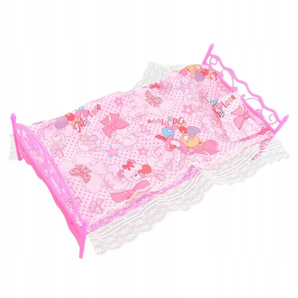 Mini lettino in plastica con cuscino e lenzuolo per casa delle bambole
