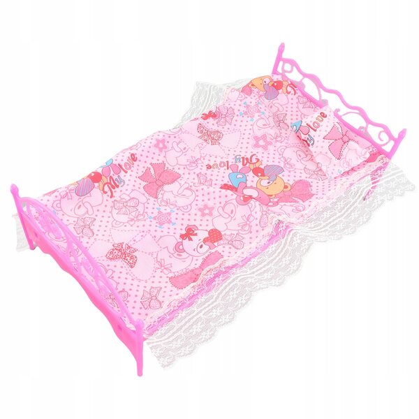 Mini lettino in plastica con cuscino e lenzuolo per casa delle bambole