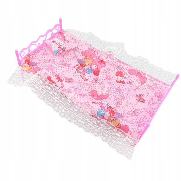 Mini lettino in plastica con cuscino e lenzuolo per casa delle bambole