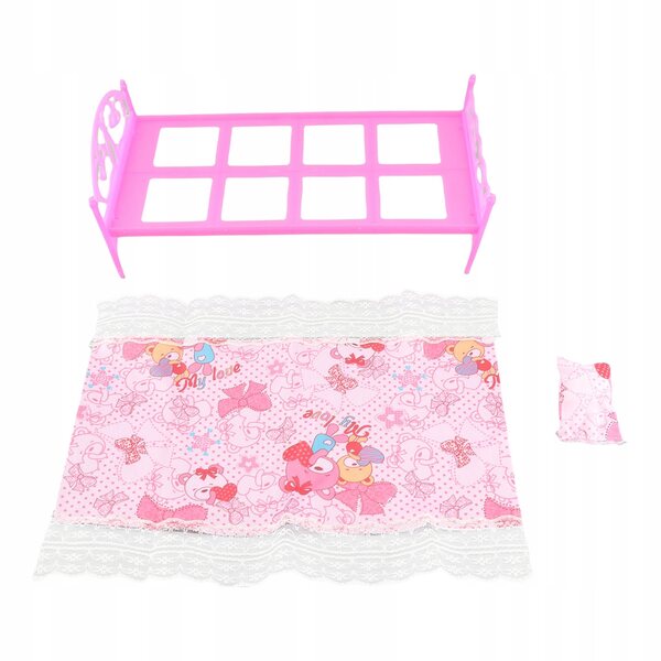 Mini lettino in plastica con cuscino e lenzuolo per casa delle bambole