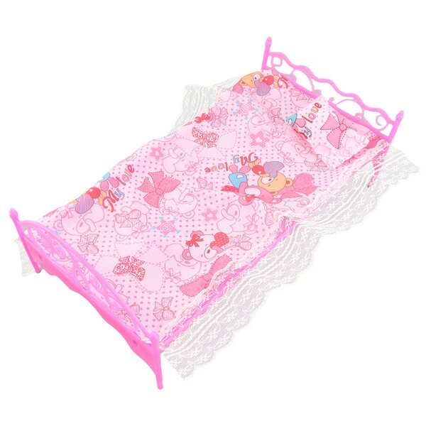 Mini lettino in plastica con cuscino e lenzuolo per casa delle bambole