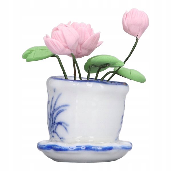 Miniatura fiore di loto con vaso per case delle bambole 1:12 decorazione artigianale
