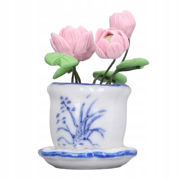 Miniatura fiore di loto con vaso per case delle bambole 1:12 decorazione artigianale