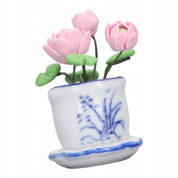 Miniatura fiore di loto con vaso per case delle bambole 1:12 decorazione artigianale