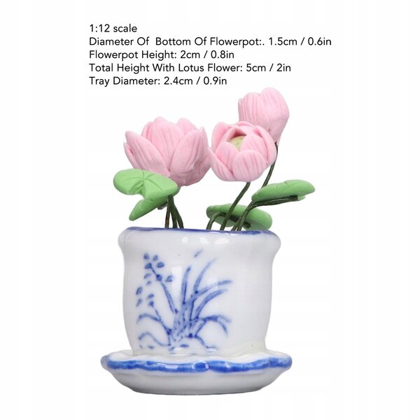 Miniatura fiore di loto con vaso per case delle bambole 1:12 decorazione artigianale