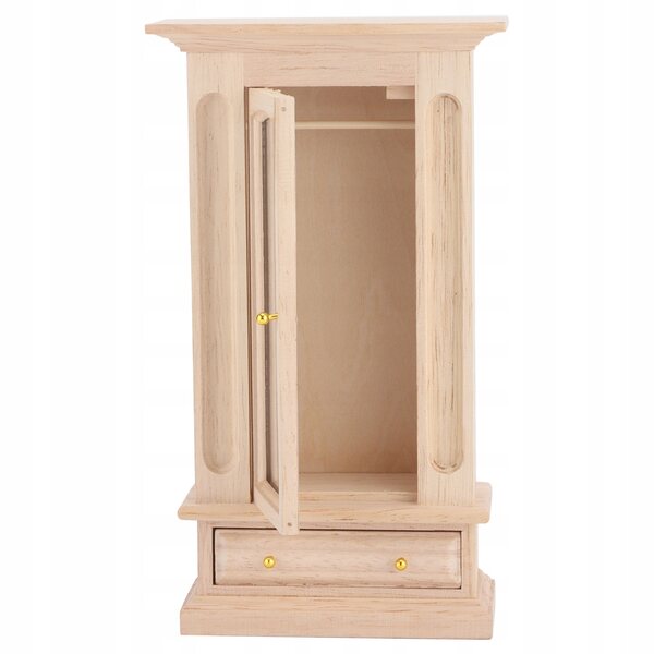 1:12 Puppenhaus-Kleiderschrank aus Holz mit Spiegel, realistische Miniatur