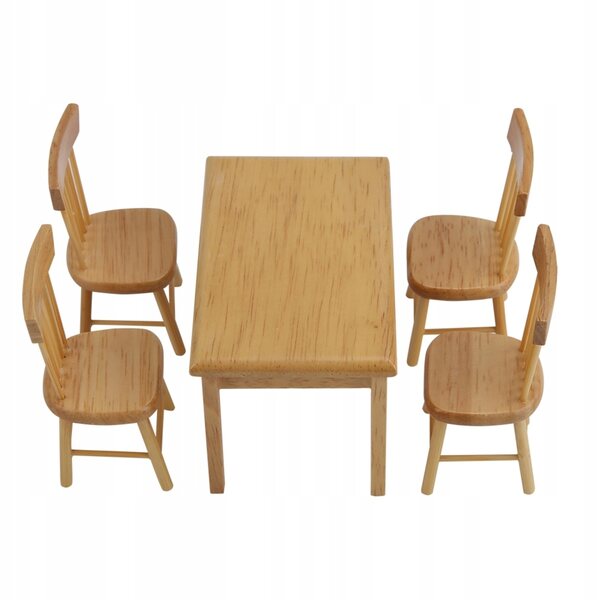 Ensemble miniature de table à manger et 4 chaises en bois pour maison de poupée à l'échelle 1:12
