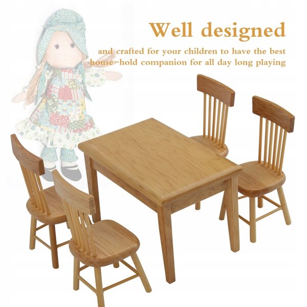 Ensemble miniature de table à manger et 4 chaises en bois pour maison de poupée à l'échelle 1:12