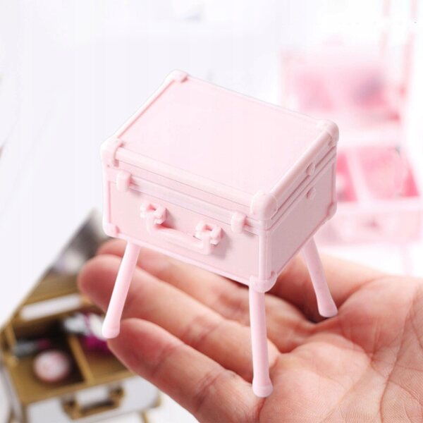 Miniatura 1:12 Etui toaletka per trucchi per casa delle bambole in ABS rosa