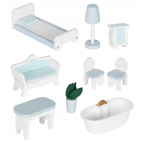 Casa delle bambole XL in legno, 96 cm, 3 piani, set di mobili AIice