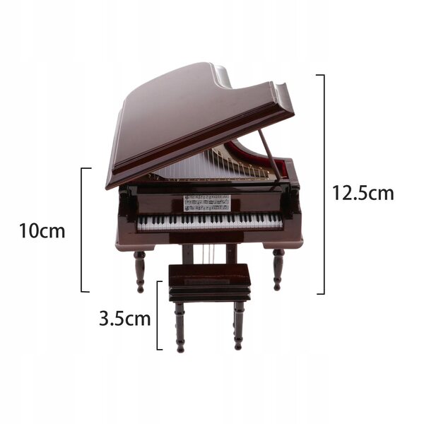 Miniatura pianoforte 10x7x8 cm in legno e plastica con sedia per casa delle bambole