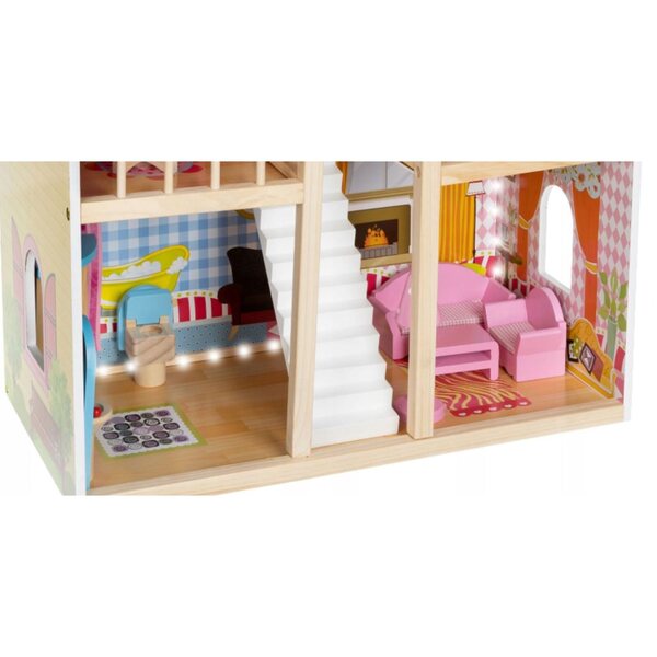 Grande casa delle bambole in legno con LED e mobili, 3 piani, 90 cm